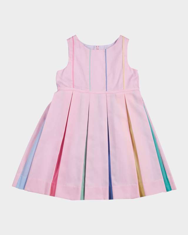 Girl's Multicolor Pleated Sleeveless Pique Dress, Size 2-6